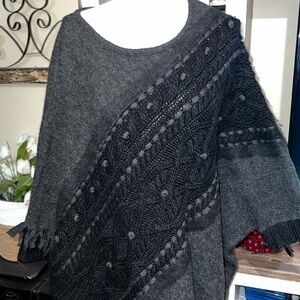 Anthropologie sleeping on snow gray black poncho wool alpaca blend